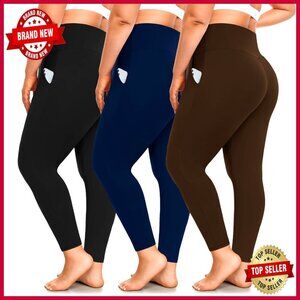 Plus Size High Waisted Leggings with Pockets Tummy Control Yoga Pants